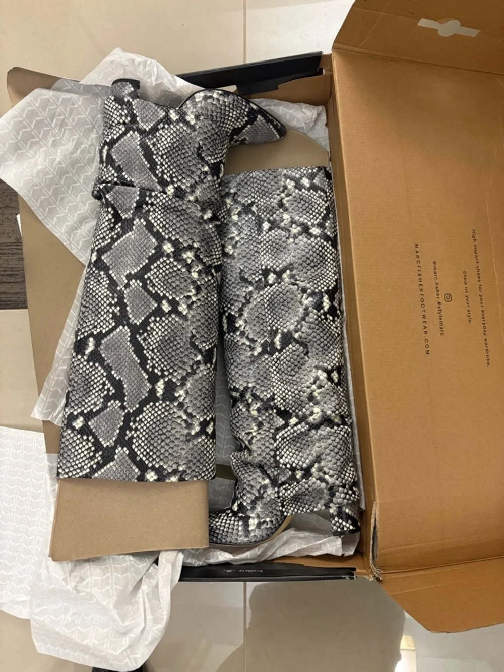 Marc Fisher Snake-Print Reptile Sleeve in Black and Gray